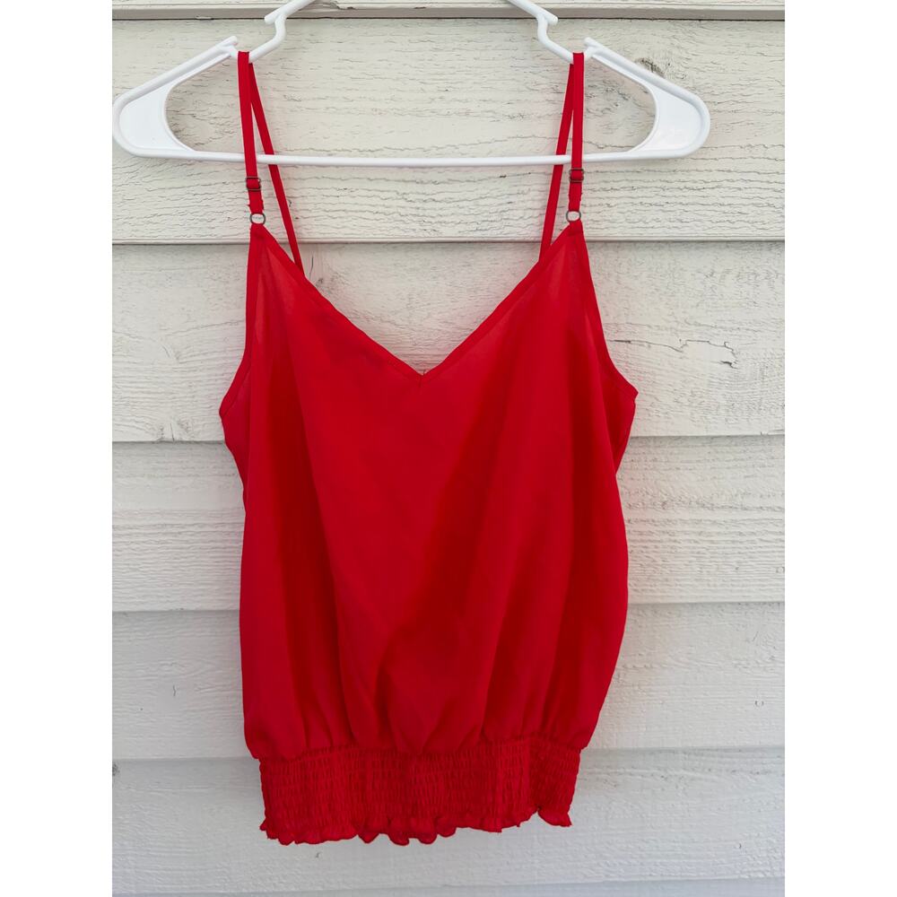 American Rag Red Ruffle Tank Top Size Medium Flowy Smocked Waist - Picture 4 of 4